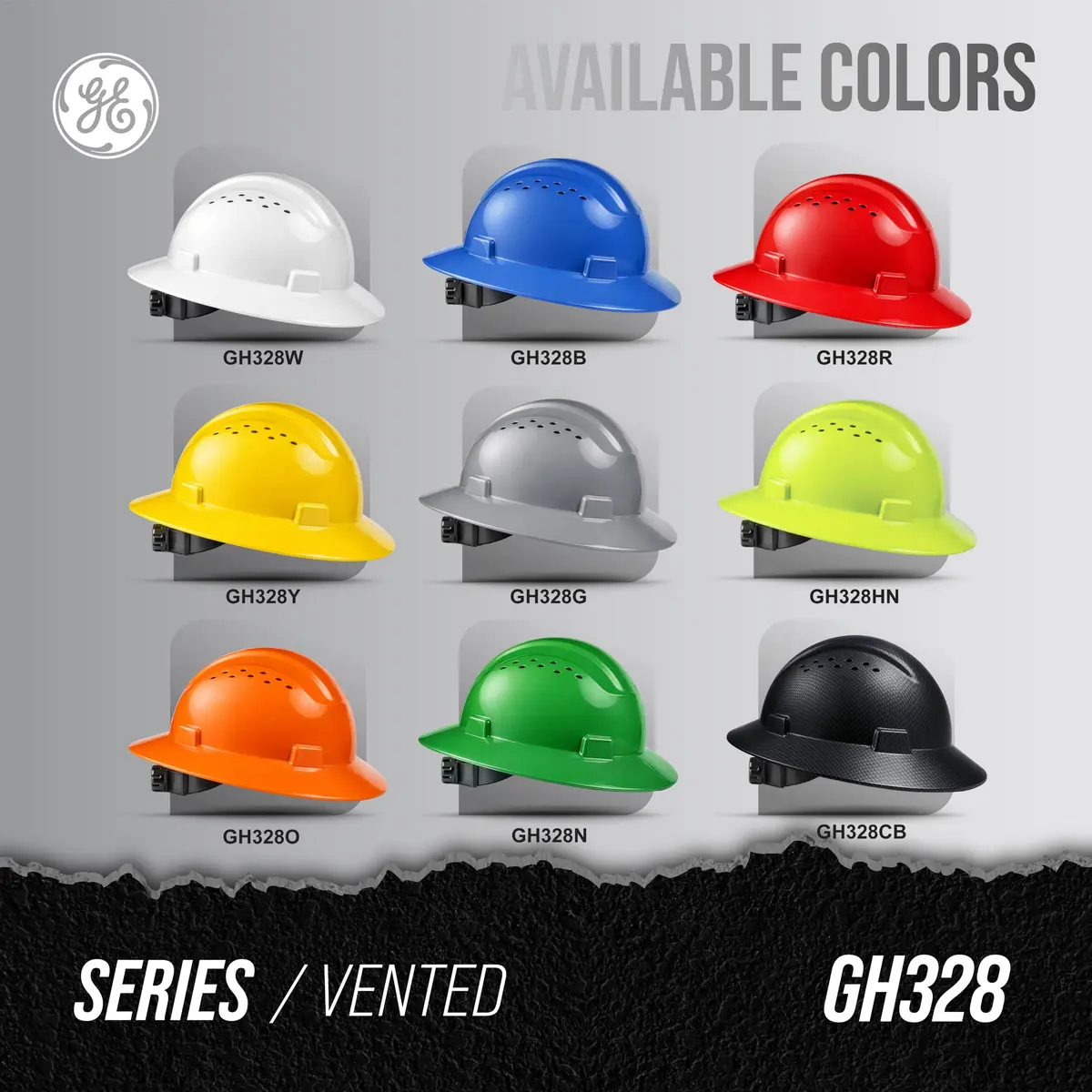 GE Hard Hat - Full Brim, Padded, 4-Point Ratchet Suspension, Vented, Yellow | ANSI Z89.1-2014 Impact & Impact Resistance - view 6