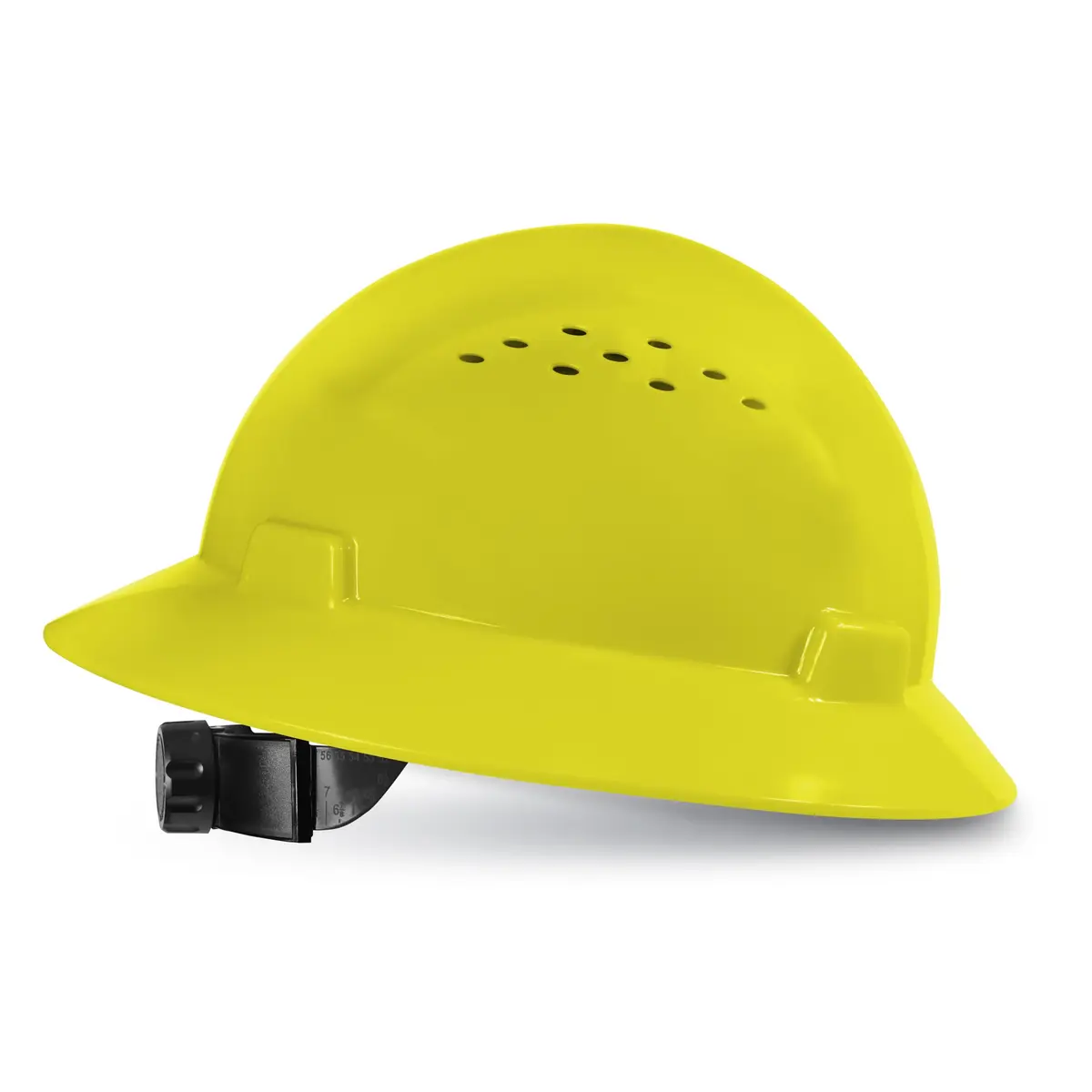 GE Hard Hat - Full Brim, Padded, 4-Point Ratchet Suspension, Vented, Yellow | ANSI Z89.1-2014 Impact & Impact Resistance - view 7