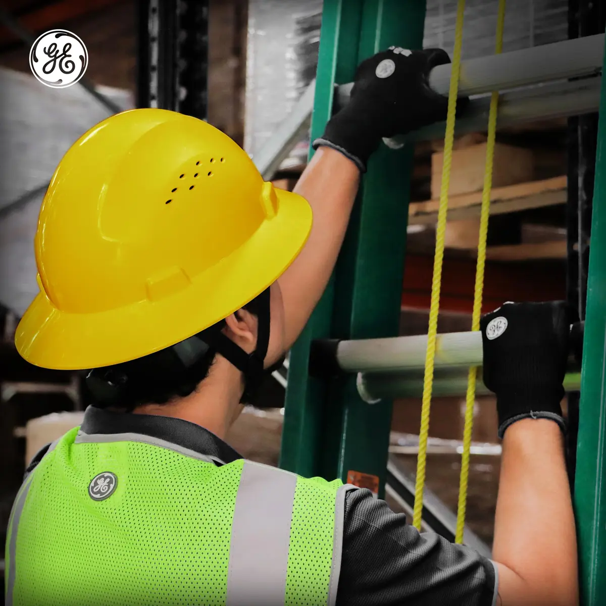 GE Hard Hat - Full Brim, Padded, 4-Point Ratchet Suspension, Vented, Yellow | ANSI Z89.1-2014 Impact & Impact Resistance - view 4