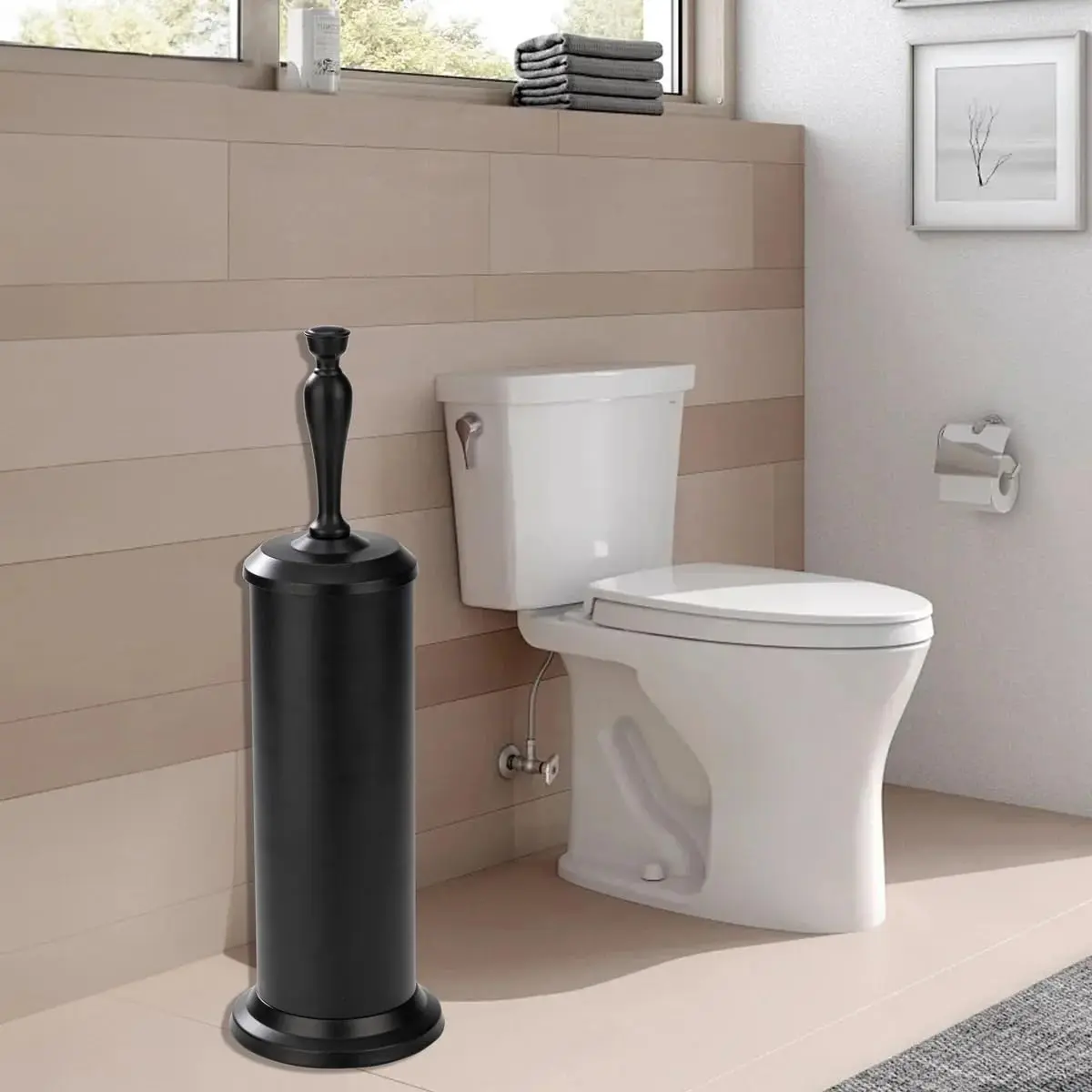 J&V TEXTILES Toilet Bowl Brush with Long Handle & Holder | Matte Black, 42cm (16.5in) - view 5