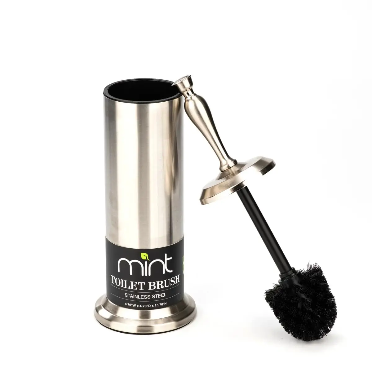 J&V TEXTILES Toilet Bowl Brush with Long Handle & Holder 22.6cm (8.9") | Brushed Satin Nickel Set - view 4