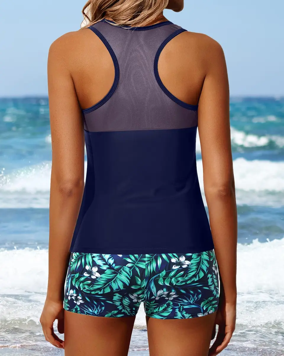 Yonique Athletic Tankini with Shorts Racerback Size M | Sporty Two Piece Swimsuit for Women - view 2