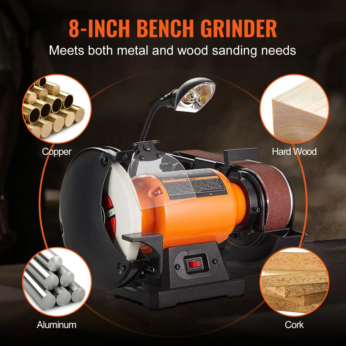VEVOR 8 Inch Bench Grinder with 2x28 Inch Belt Sander, 2.5A Induction Motor for Metalworking & Sharpening - view 6