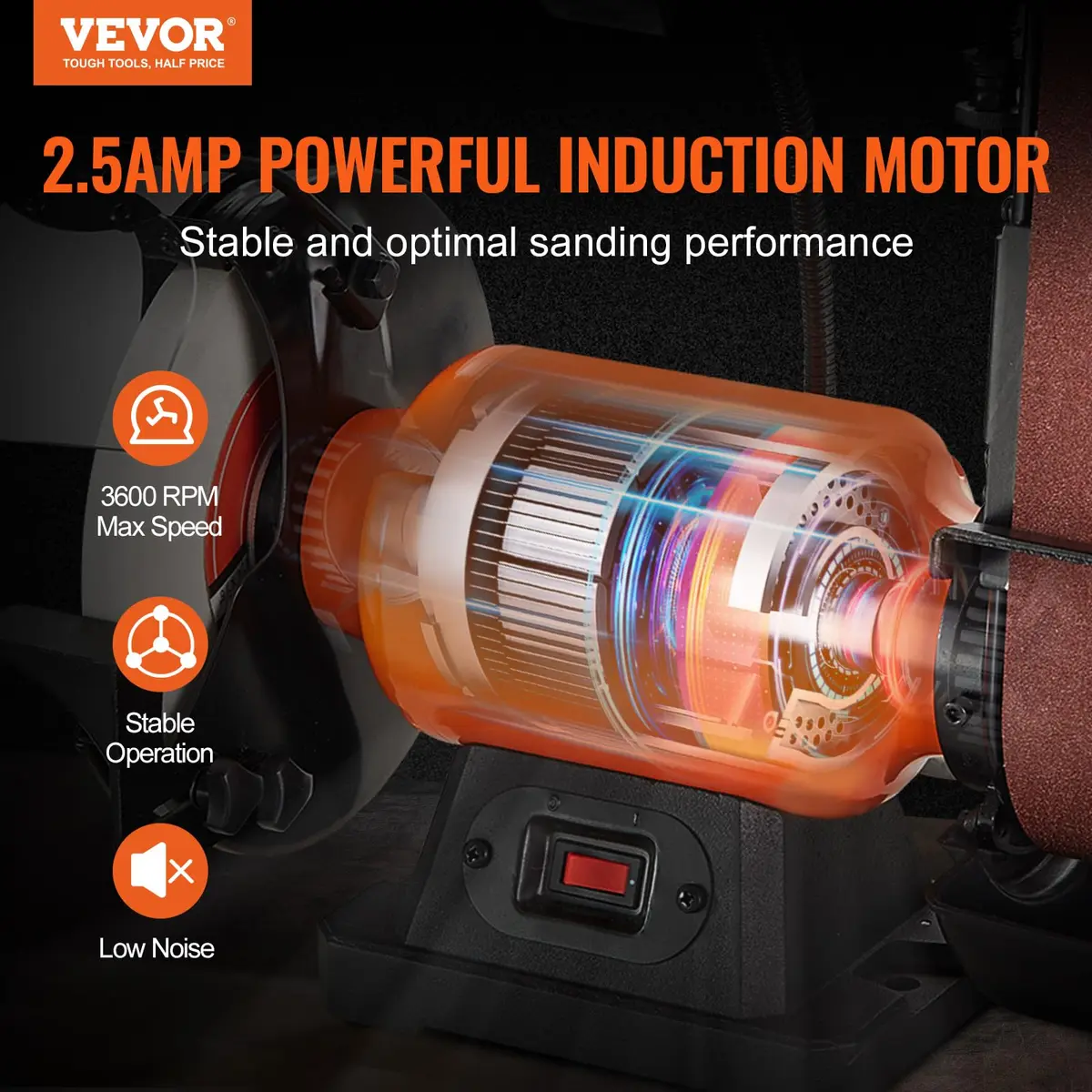 VEVOR 8 Inch Bench Grinder with 2x28 Inch Belt Sander, 2.5A Induction Motor for Metalworking & Sharpening - view 2