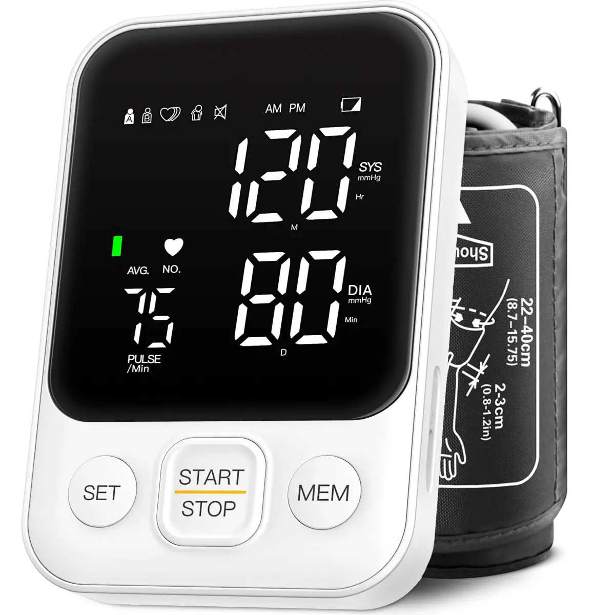 DOUHAO White Blood Pressure Monitor | Clinically Accurate, Store 2 x 120 Memory, Adjustable BP Cuff 22-40 cm, LED Backlight Display with Storage Bag - main product image