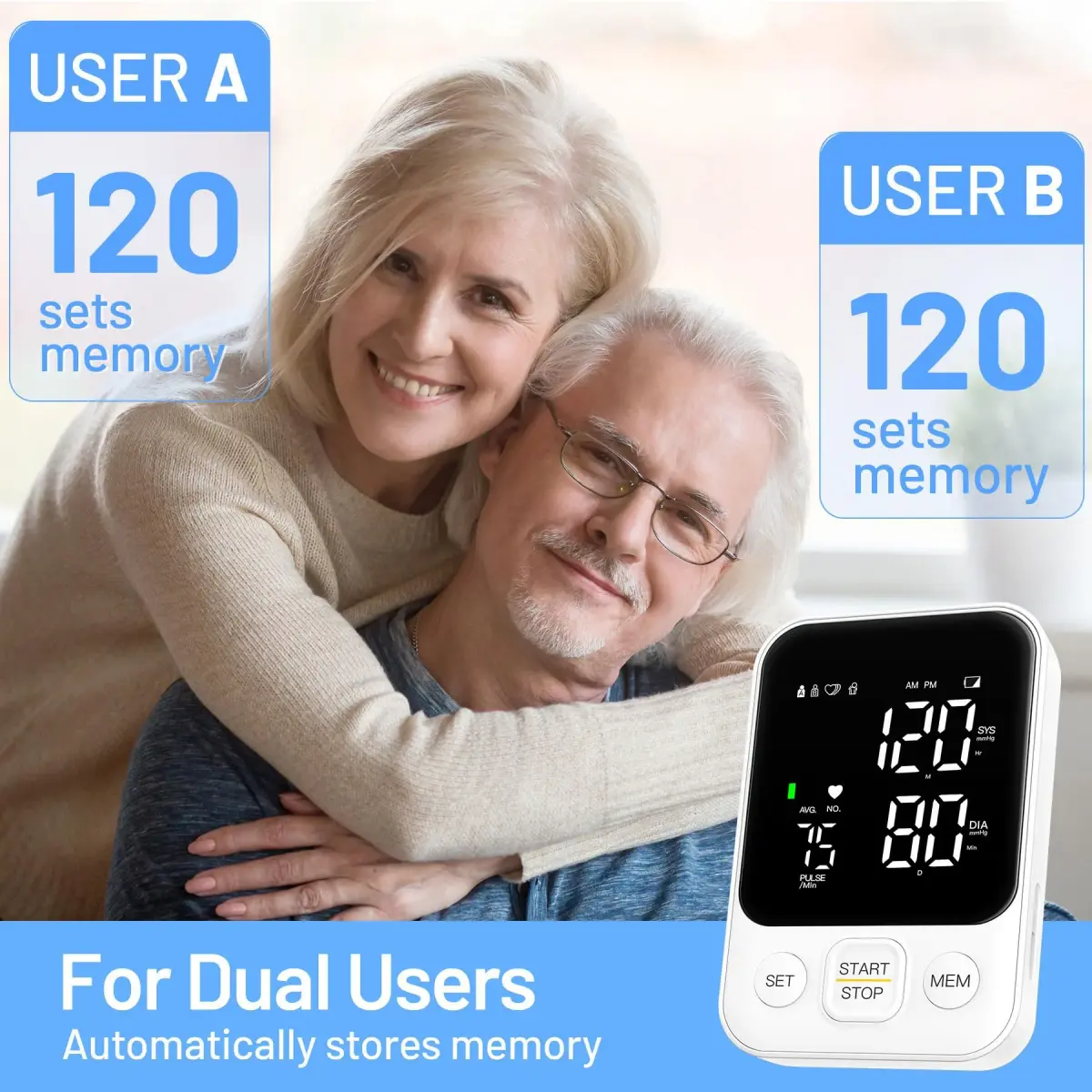 DOUHAO White Blood Pressure Monitor | Clinically Accurate, Store 2 x 120 Memory, Adjustable BP Cuff 22-40 cm, LED Backlight Display with Storage Bag - view 6