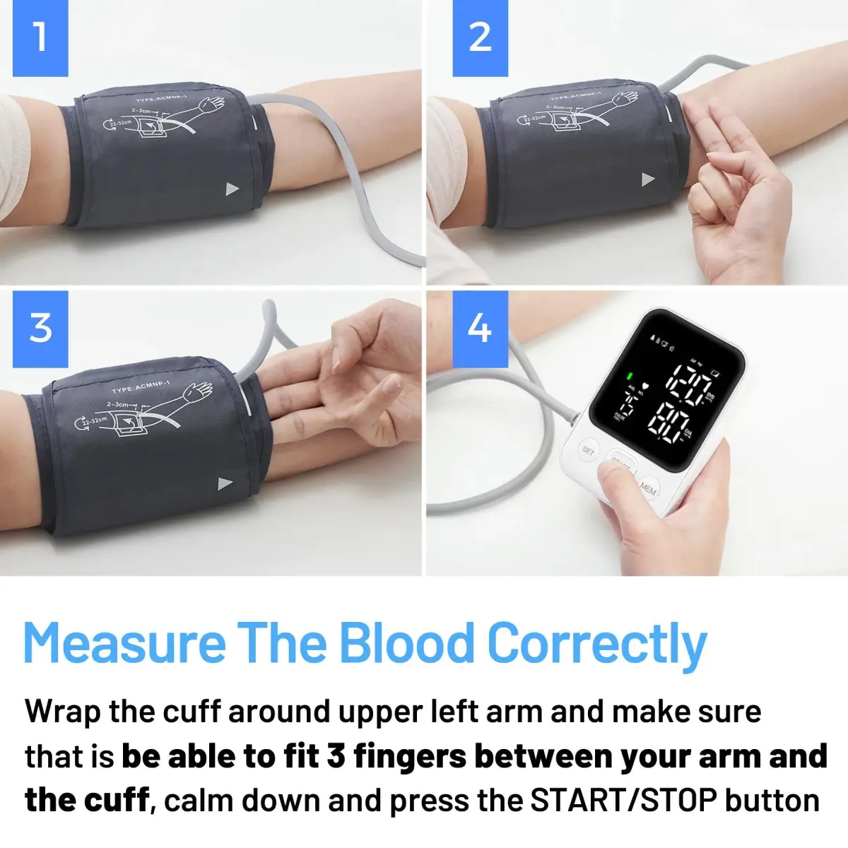 DOUHAO White Blood Pressure Monitor | Clinically Accurate, Store 2 x 120 Memory, Adjustable BP Cuff 22-40 cm, LED Backlight Display with Storage Bag - view 7