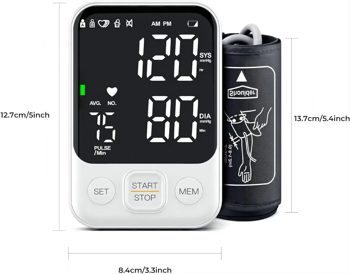 DOUHAO White Blood Pressure Monitor | Clinically Accurate, Store 2 x 120 Memory, Adjustable BP Cuff 22-40 cm, LED Backlight Display with Storage Bag - view 8