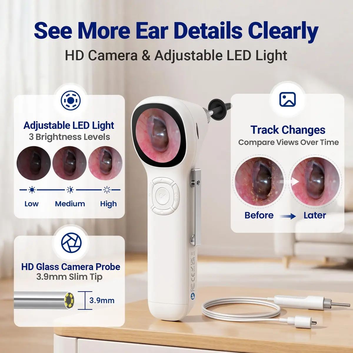 ScopeAround Otoscope with Light | HD Screen, No App Needed, Family Ear Camera - view 3