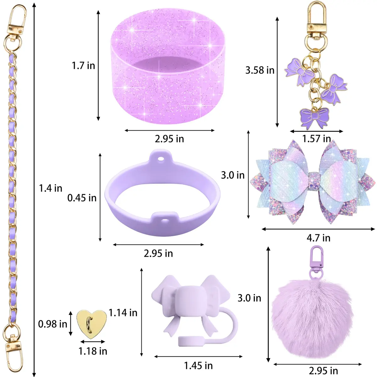 SEMATA Bling Bow Tumbler Accessories Set for Stanley Cup 30oz 40oz | Purple Y2K Style Glamour - view 3