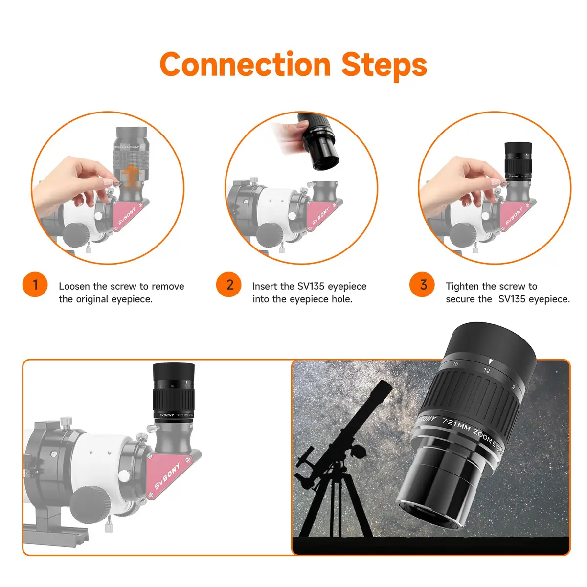SVBONY SV135 Telescope Eyepiece, 40-60°Field of View, 7-21mm Zoom Eyepiece | High-Contrast, Multi-Coated Optics - view 7