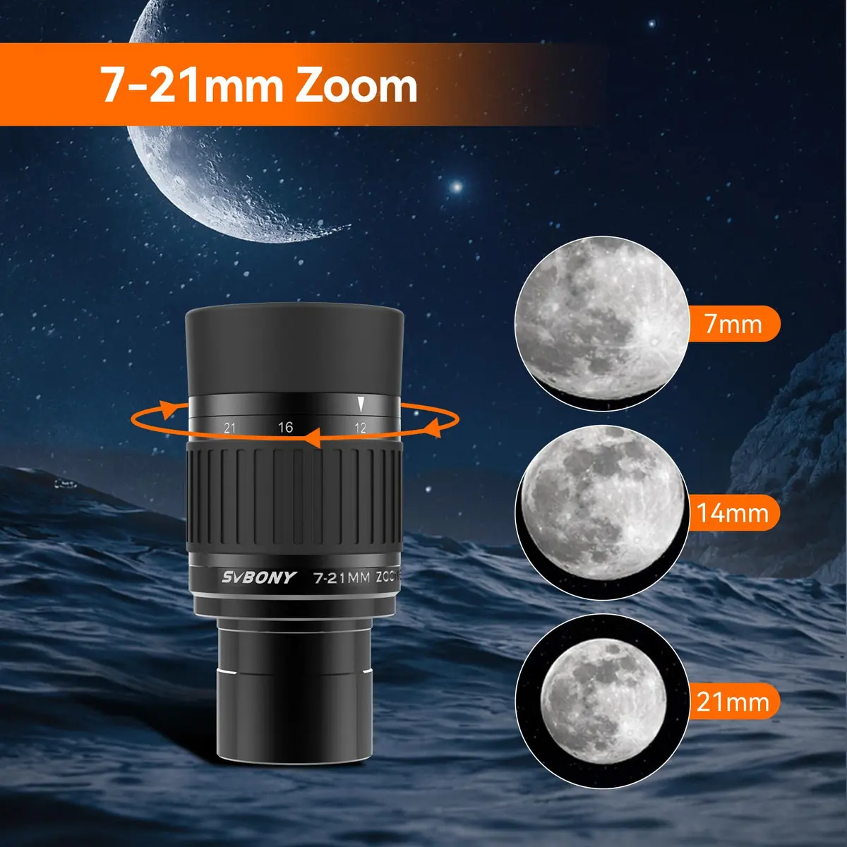 SVBONY SV135 Telescope Eyepiece, 40-60°Field of View, 7-21mm Zoom Eyepiece | High-Contrast, Multi-Coated Optics - view 2