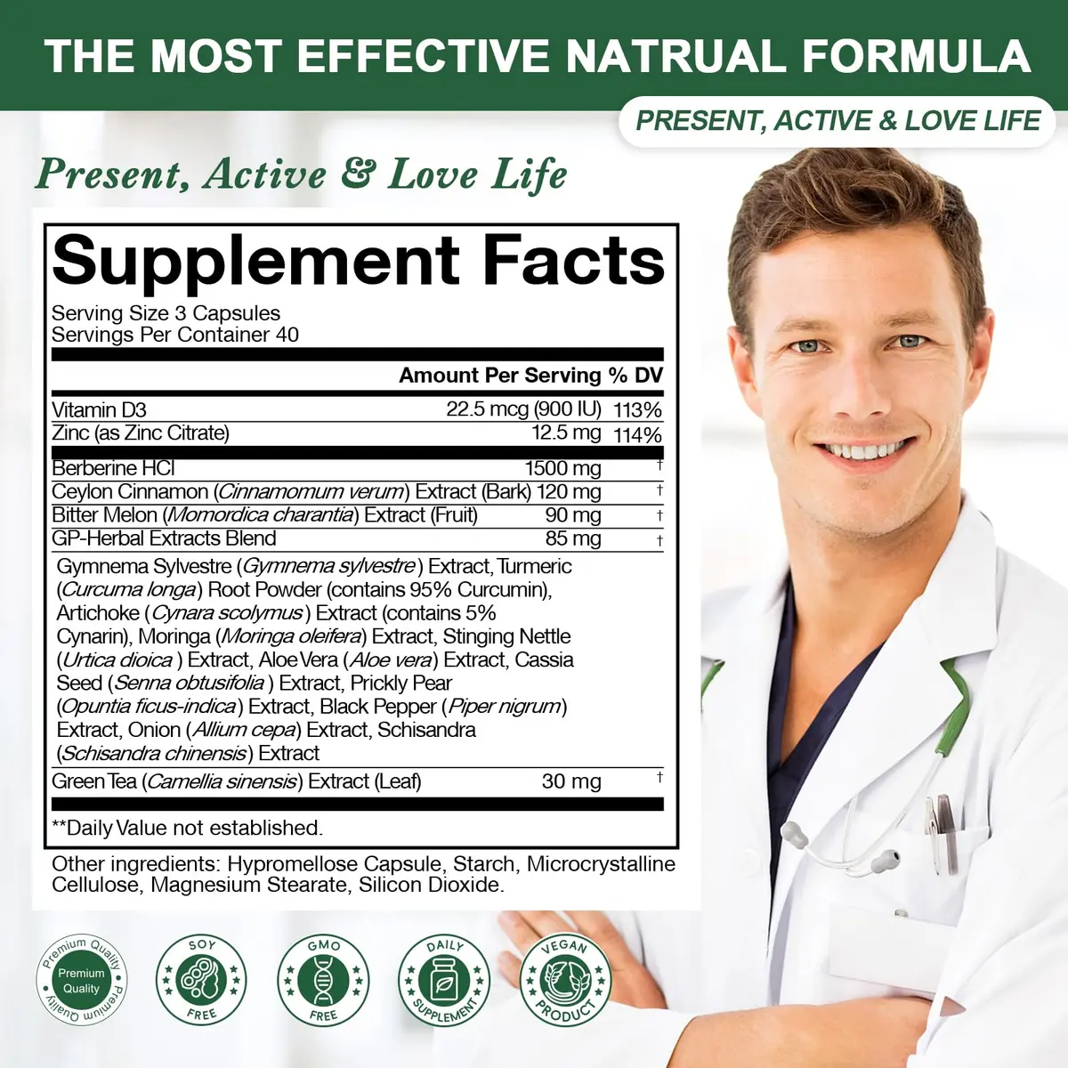 GREENPEOPLE Berberine 1500mg Supplement with Ceylon Cinnamon - Vegan 240 CT | Supports Digestion & Immunity - view 7