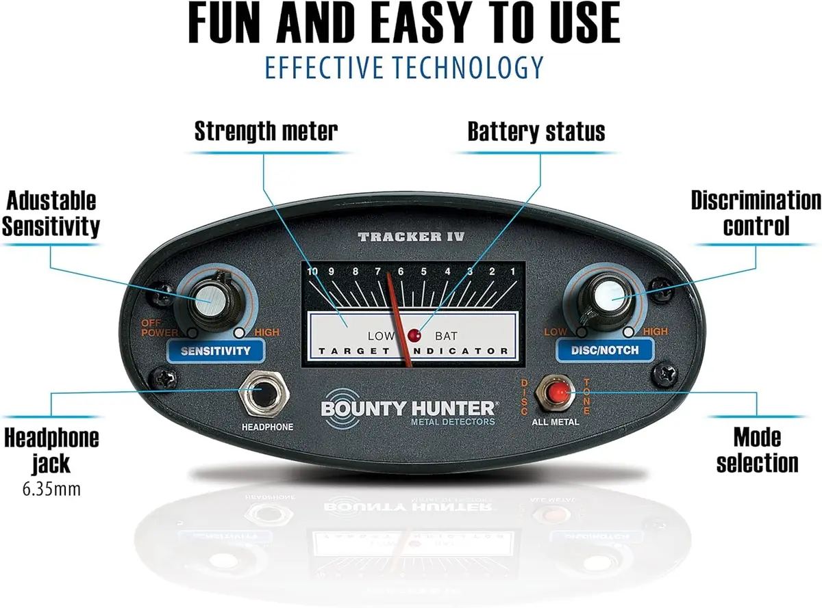 Bounty Hunter Tracker IV Metal Detector Bundle with Waterproof 8" Coil, Pinpointer, Trowel, Carry Bag, Headphones & Rechargeable Batteries | 2.8 lbs (1.27 kg) - view 3