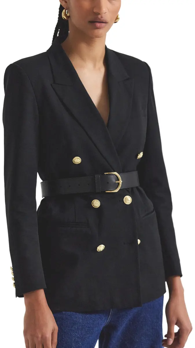 Derek Lam 10 Crosby Women's Walter Double Breasted Jacket, Black, 16 | Feminine tailored blazer for women - main product image