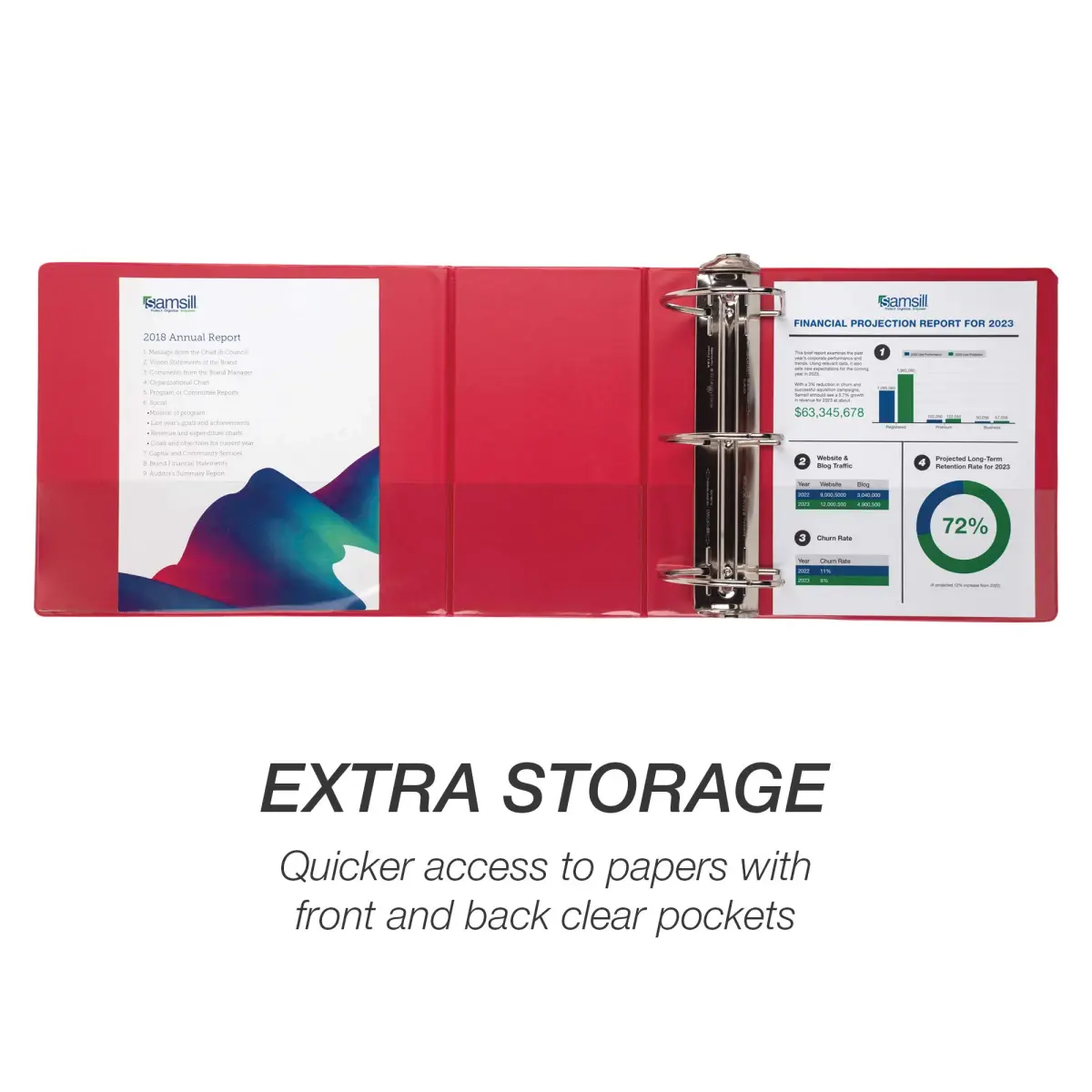 Samsill Durable 6-Inch 3-Ring Binder, Locking D-Ring, Clear View Cover, Red, 6-Pack | Holds 1225 Pages - view 4