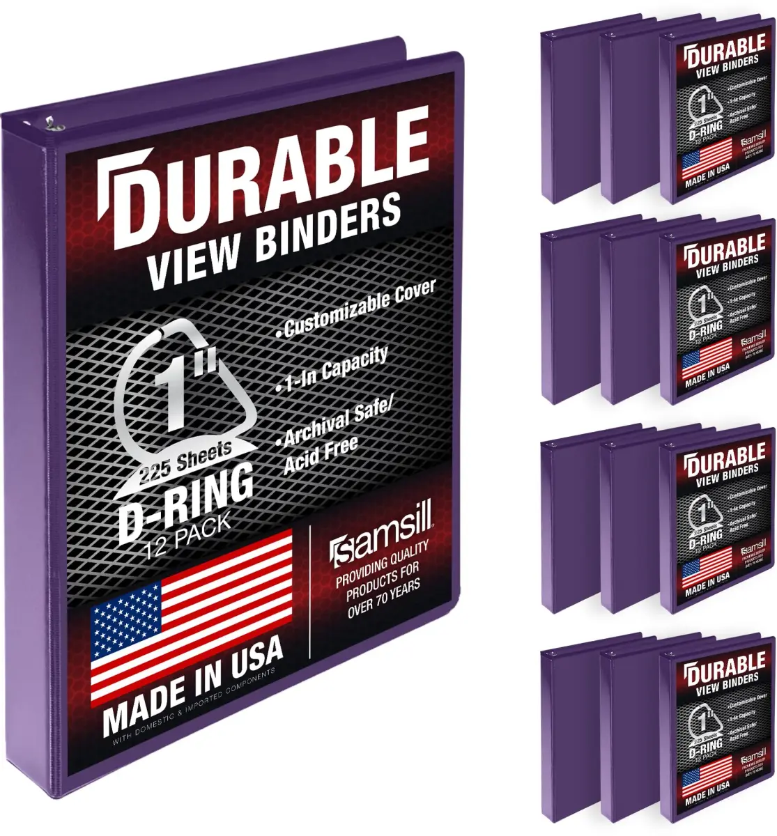 Samsill Durable 2.5cm (1 inch) D-Ring Binder, 12 Pack Purple | Recycled Chipboard for Office & School - main product image