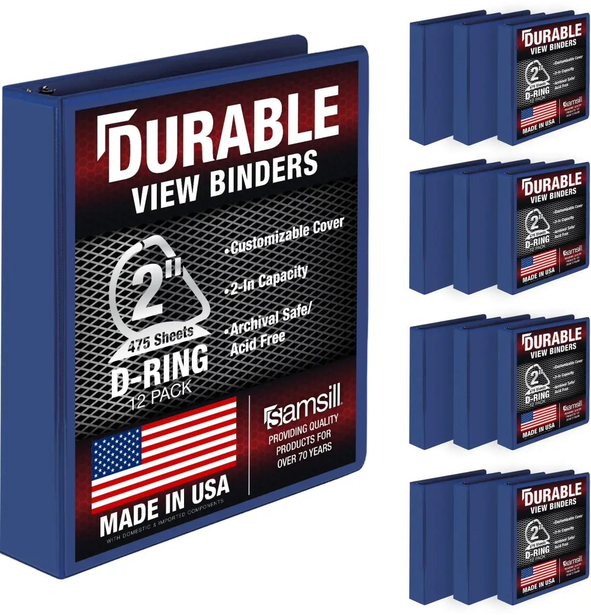 Samsill Durable 5.1cm (2 inch) 3 Ring Binder, D Ring Binder, 12 Pack Blue | Recycled Chipboard for Office & School - main product image