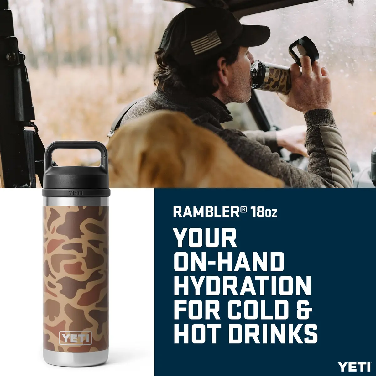 YETI Rambler Bottle Chug 18 oz | Vacuum Insulated Stainless Steel, Wetlands Camo - view 2