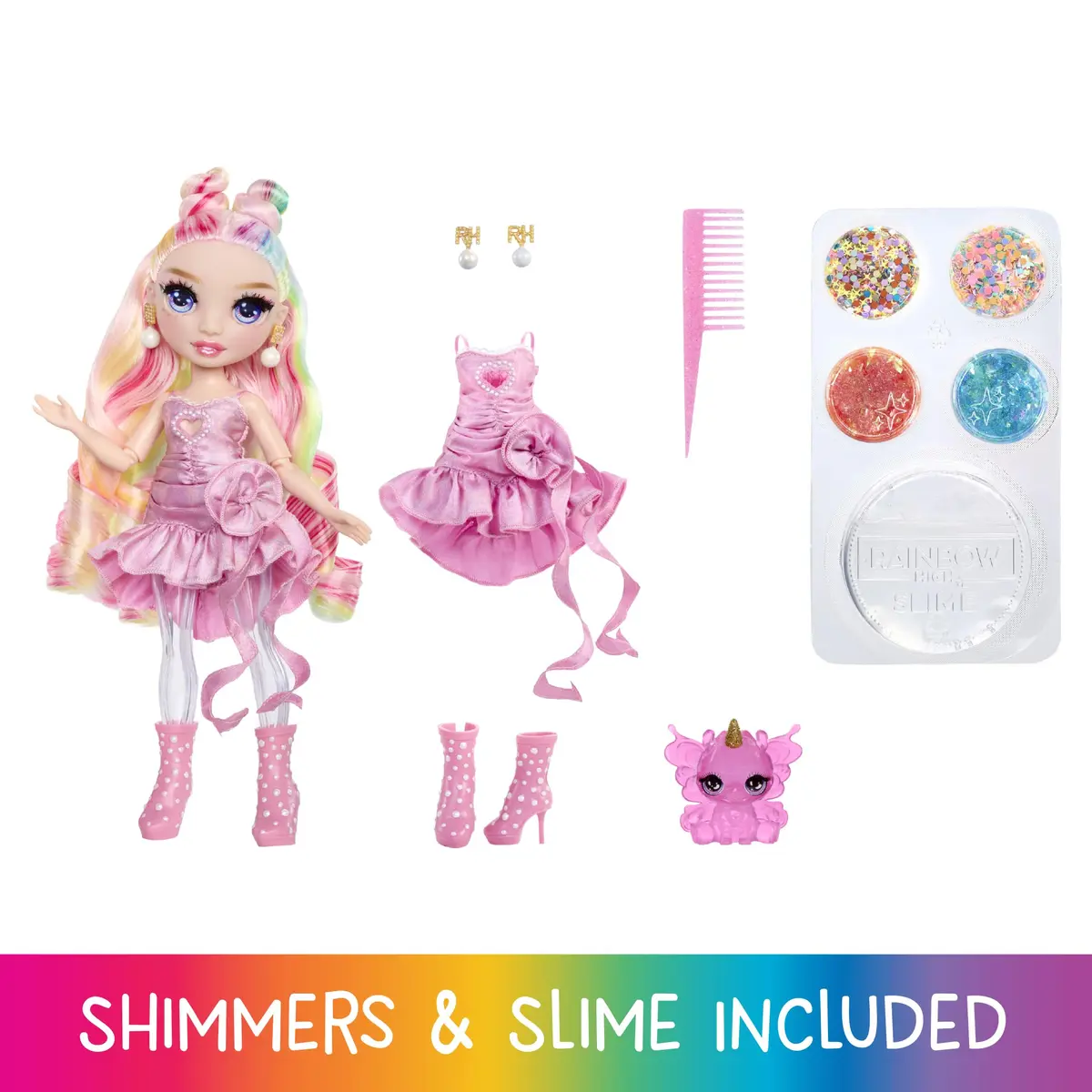 Rainbow High Bella Pink 11” Fashion Doll with Slime Kit & Magical Llama Pet | Ages 3+ (7-Piece Set) - view 2