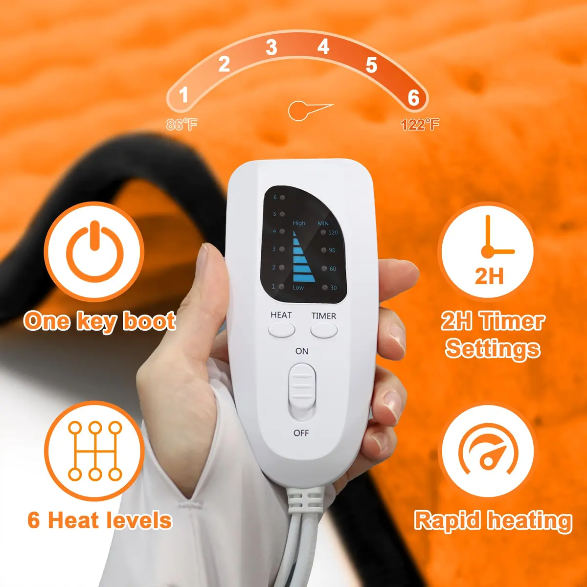 Deepsoon Electric Heating Pad for Back 33x17 Inch | Muscle Pain Relief with 6 Heat Settings & Auto Shut-Off - view 8