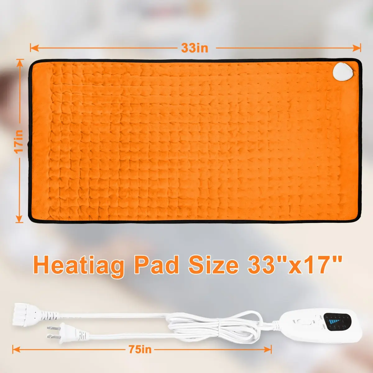 Deepsoon Orange Black Electric Heating Pad 33x17 Inch | Targeted Pain Relief with Auto Shut-Off - view 9