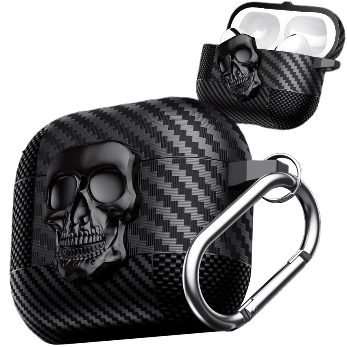 Fofvccv Black Skull Lock Case for AirPods 5/4 (TPU+PC) | 3D Skull Lock & Carabiner - main product image