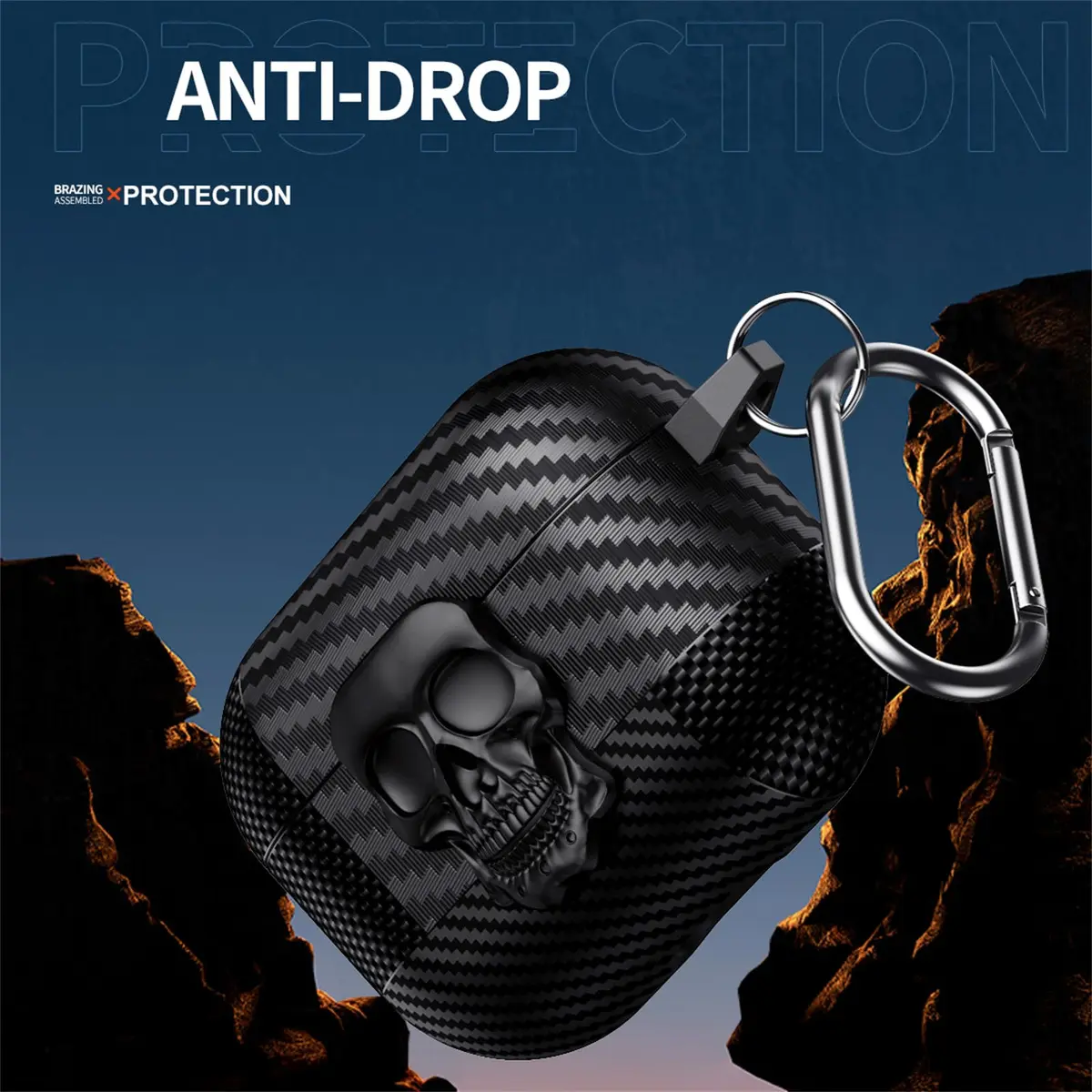 Fofvccv Black Skull Lock Case for AirPods 5/4 (TPU+PC) | 3D Skull Lock & Carabiner - view 8