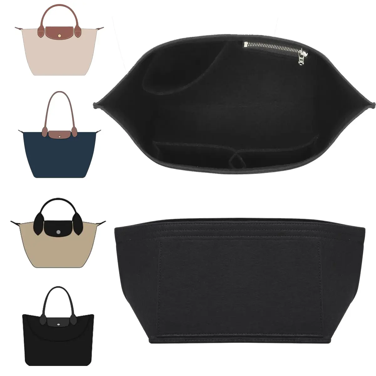 Doxo Felt Purse Organizer Insert for Longchamp Le Pliage Small, Black 21.5cm (8.5 inches) | Keeps Bags Structured - main product image