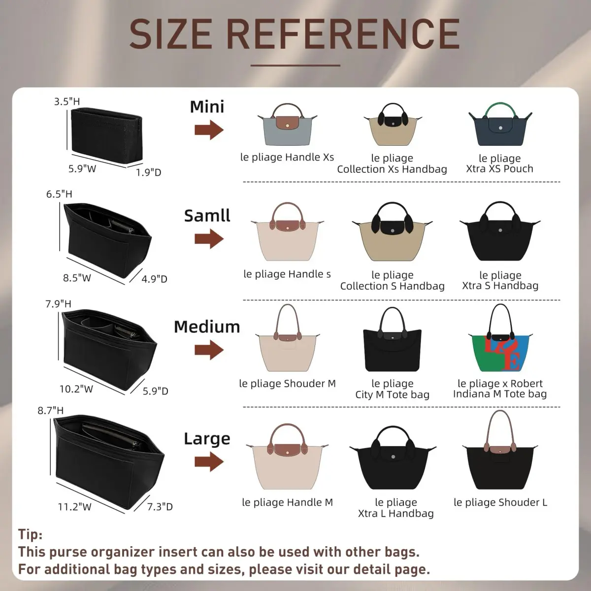 Doxo Felt Purse Organizer Insert for Longchamp Le Pliage Small, Black 21.5cm (8.5 inches) | Keeps Bags Structured - view 2