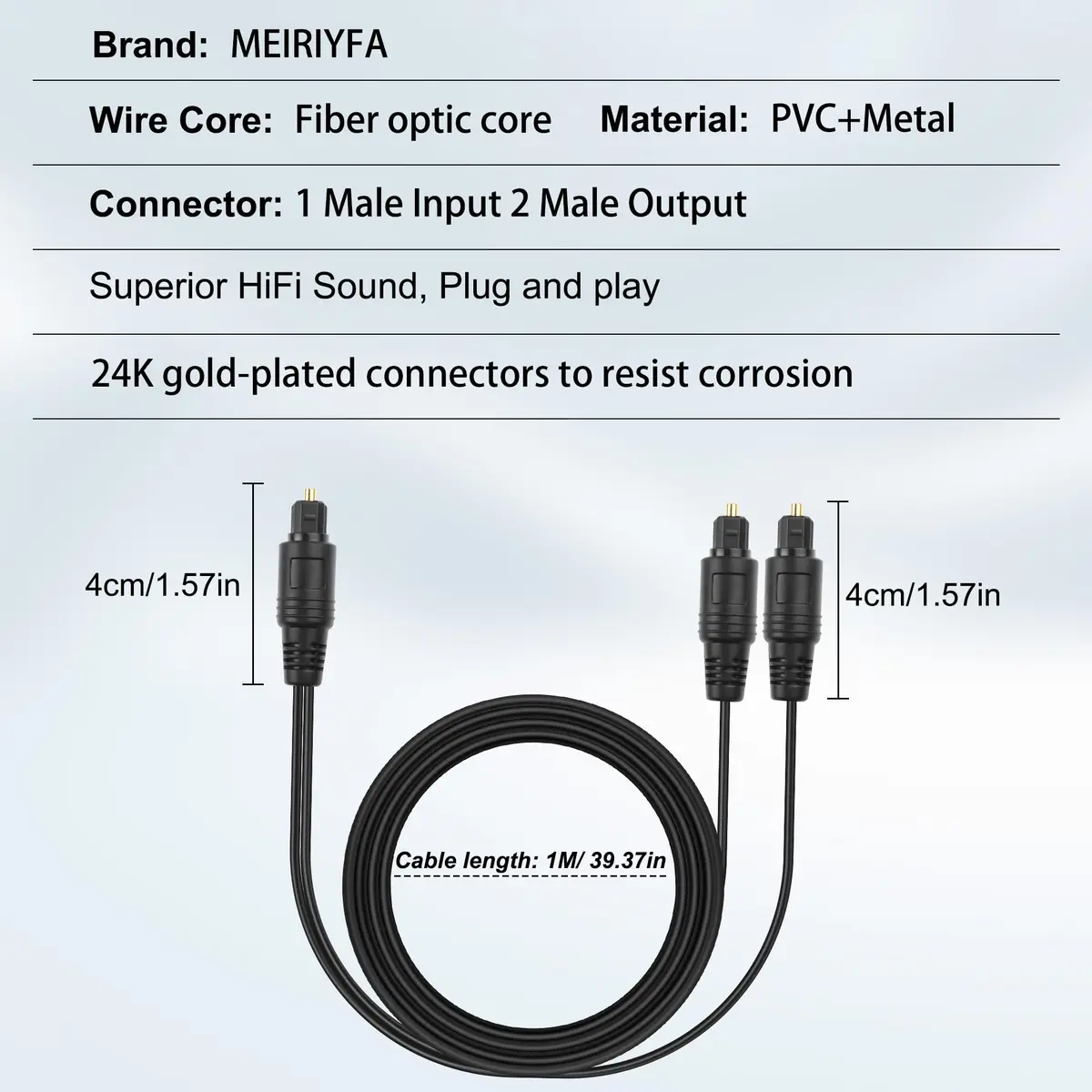 MEIRIYFA Digital Optical Splitter Adapter Cable 1 in 2 Out | Supports 5.1-7.1 Surround Sound, 1M Length - view 6