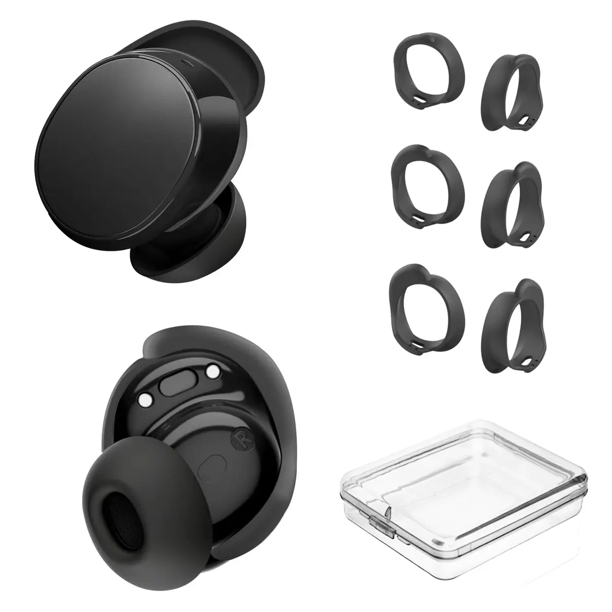 PUCGUE Silicone Ear Tips Covers for Bose QuietComfort Earbuds 2024 | Anti-Slip Fit Kit (Black) - main product image