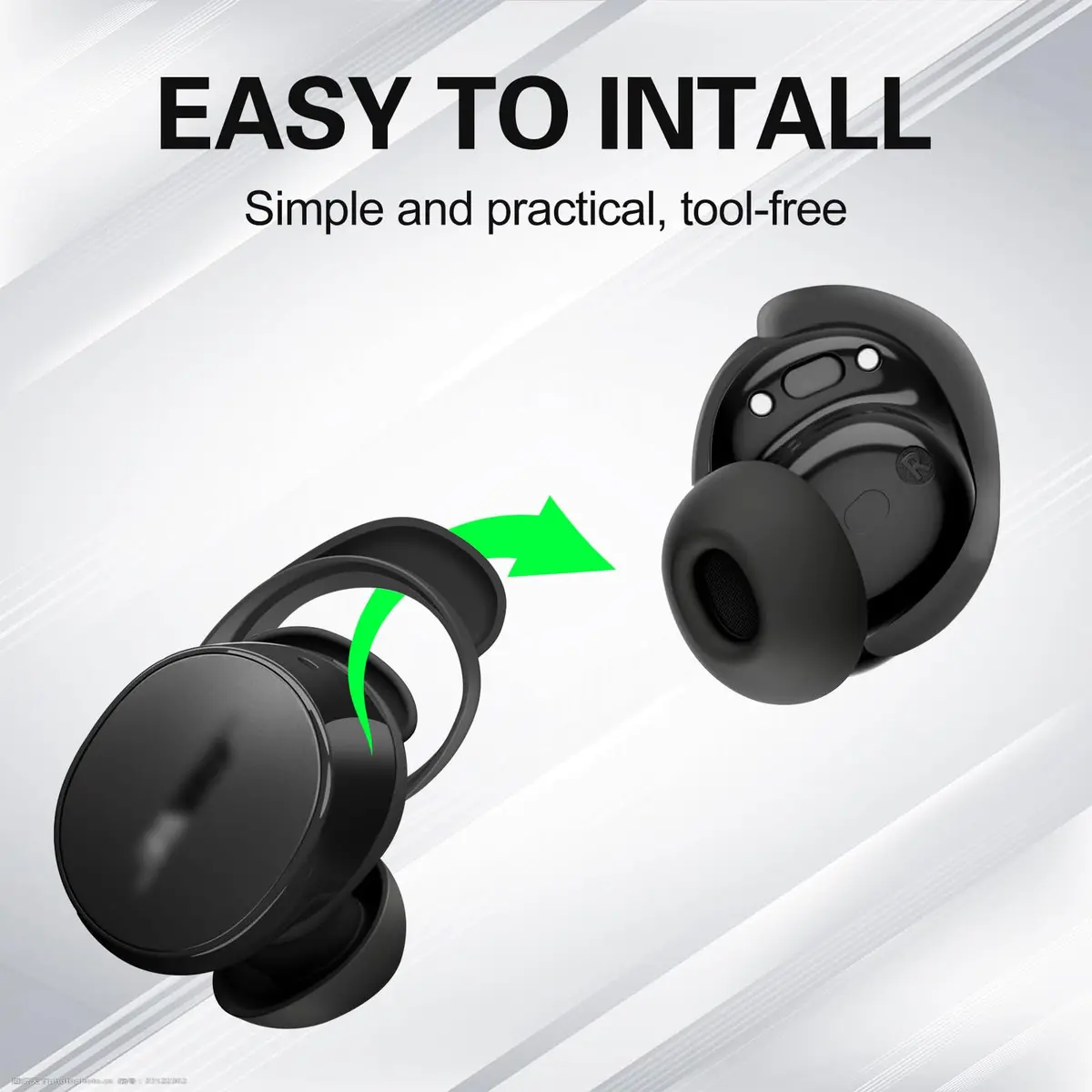 PUCGUE Silicone Ear Tips Covers for Bose QuietComfort Earbuds 2024 | Anti-Slip Fit Kit (Black) - view 5