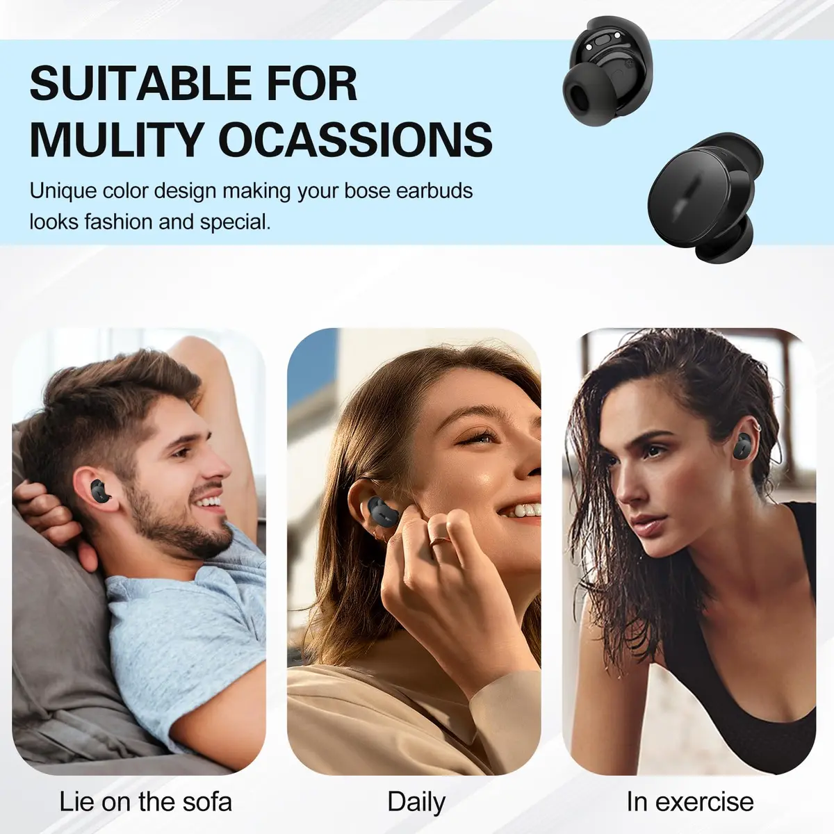 PUCGUE Silicone Ear Tips Covers for Bose QuietComfort Earbuds 2024 | Anti-Slip Fit Kit (Black) - view 6