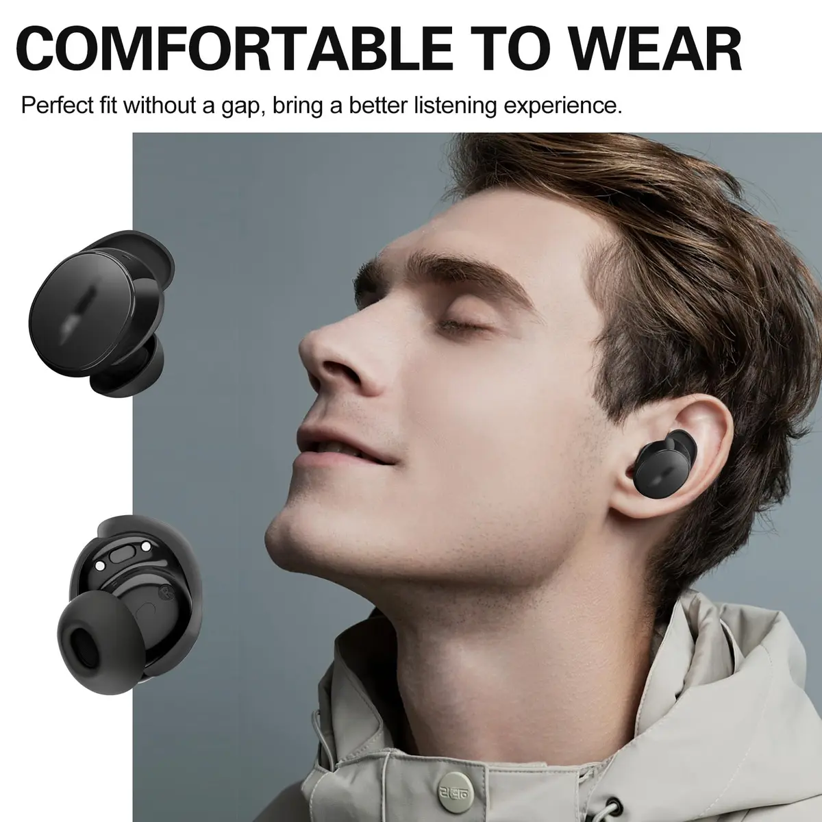 PUCGUE Silicone Ear Tips Covers for Bose QuietComfort Earbuds 2024 | Anti-Slip Fit Kit (Black) - view 4