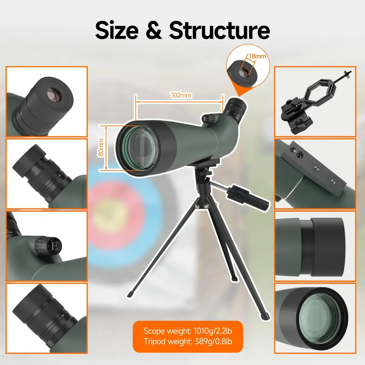 SVBONY SV28 Spotting Scope 20-60x80mm | FMC Coating, Long Range, with Phone Adapter & Tripod - view 9