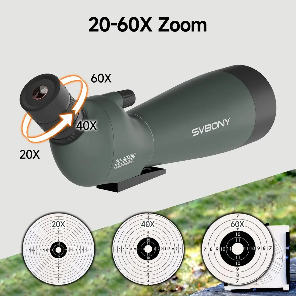 SVBONY SV28 Spotting Scope 20-60x80mm | FMC Coating, Long Range, with Phone Adapter & Tripod - view 2
