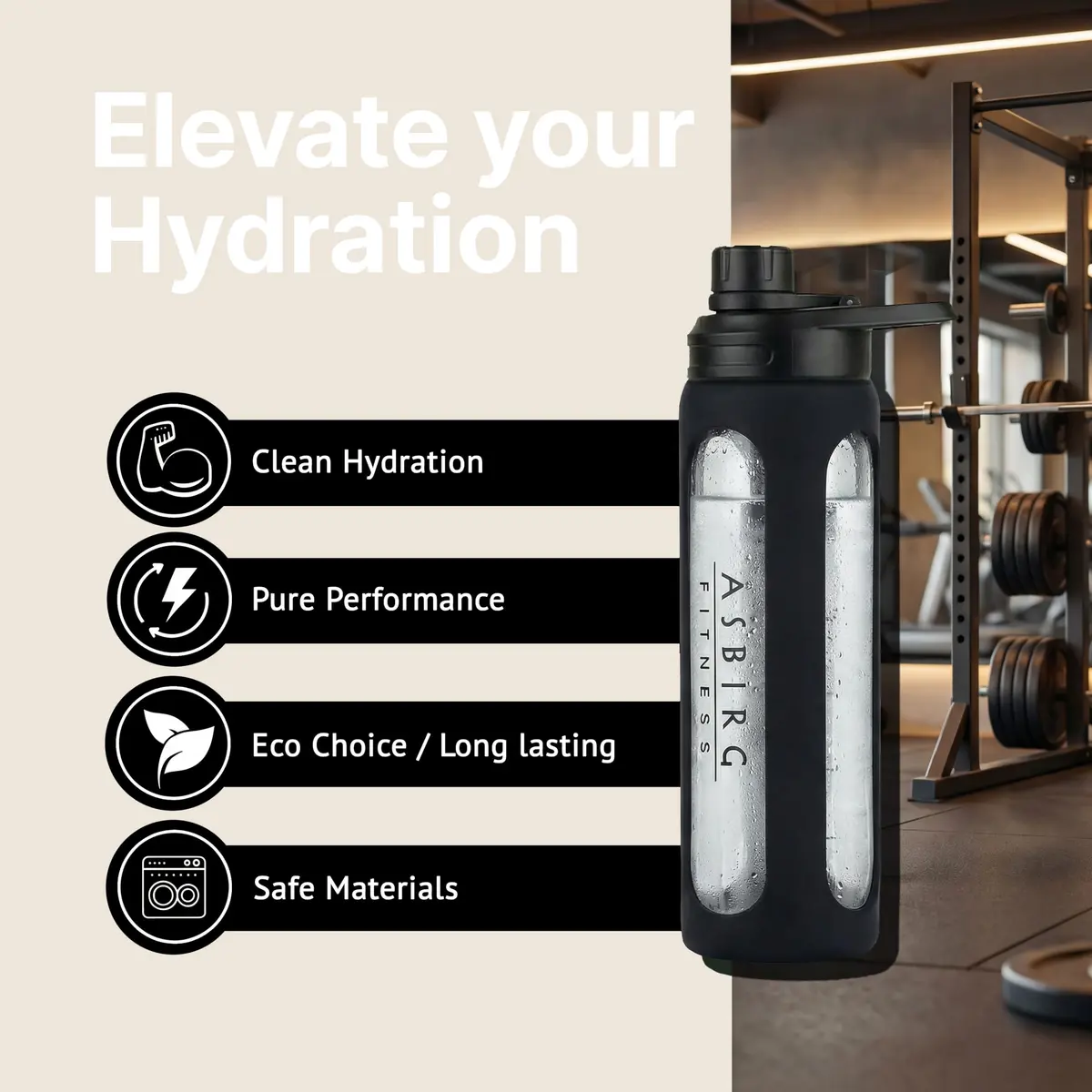 Asbirg 2.0 | 35 oz Glass Protein Shaker Bottle – BPA-Free, Leakproof Lid, Stainless Steel Mixing Ball & Silicone Sleeve – Gym Shaker for Smoothies, Shakes & Pre-Workout | Black - view 8
