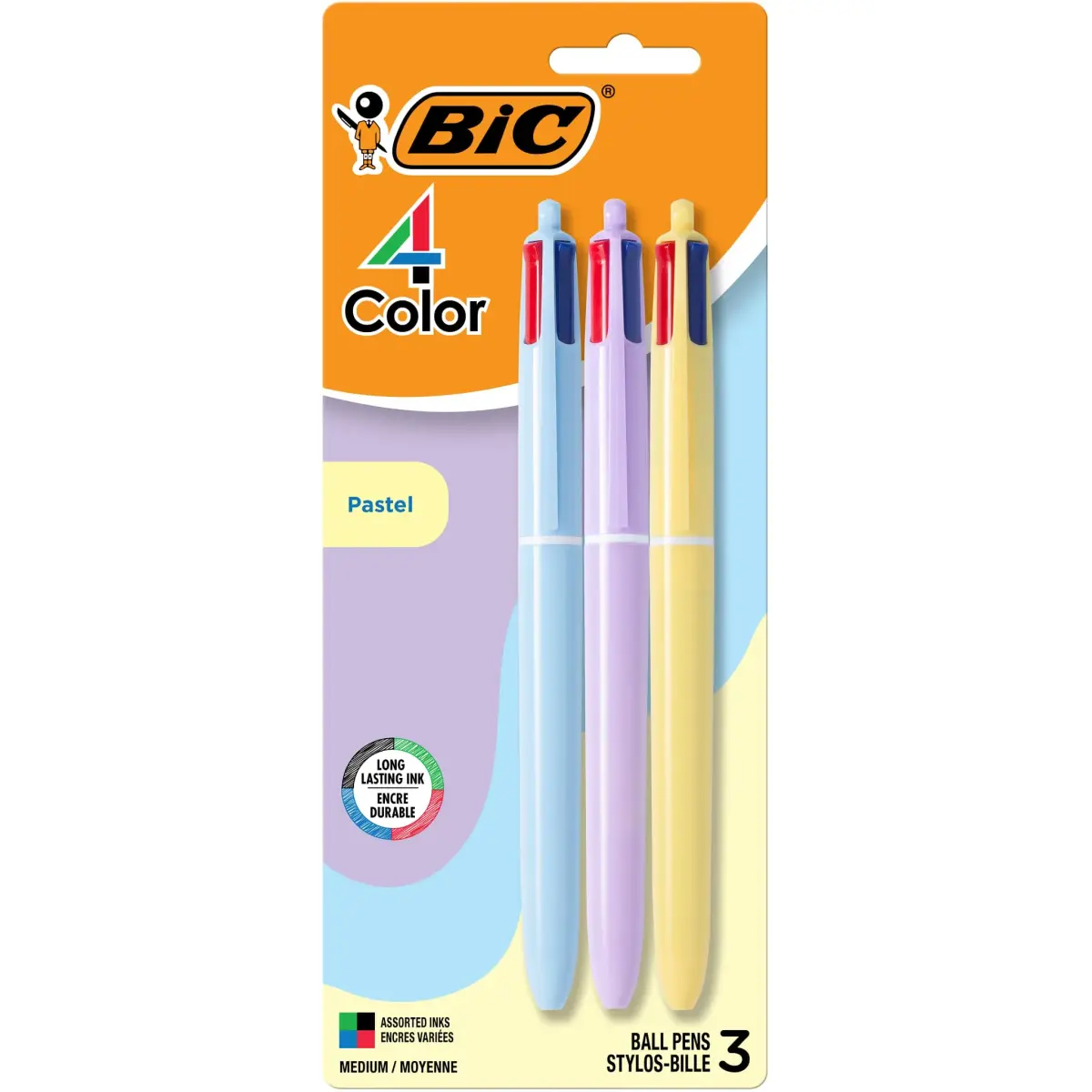 BIC 4 Color Pastel Ballpoint Pen, 1.0 mm Medium Point, 3-Count Set | Smooth Ink Flow - main product image
