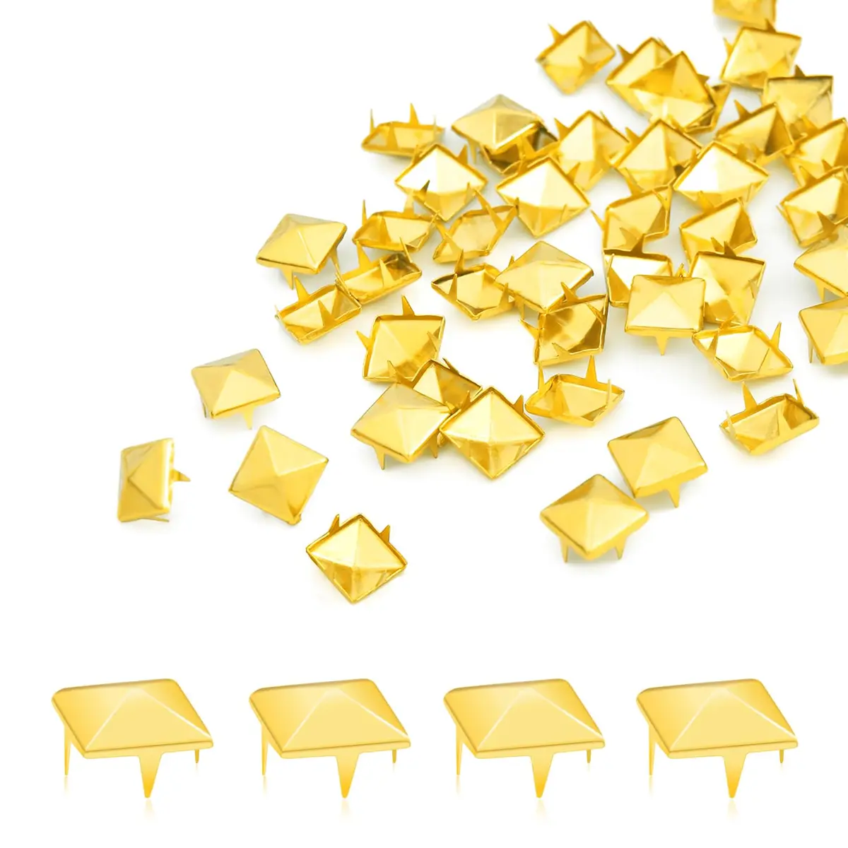 CooBigo 500pcs Square Pyramid Studs for Clothing | Edgy Punk Rivets, 10mm, Gold - main product image