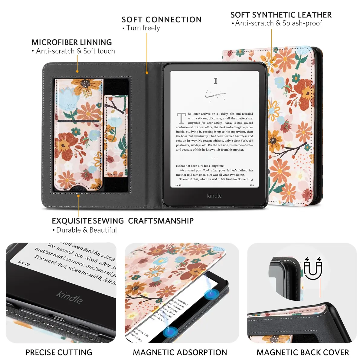 CoBak Stand Case for Kindle Paperwhite 12th Gen 2024 & Colorsoft 7" | Tan Jas PU Leather with Hand Strap & Kickstand - view 5