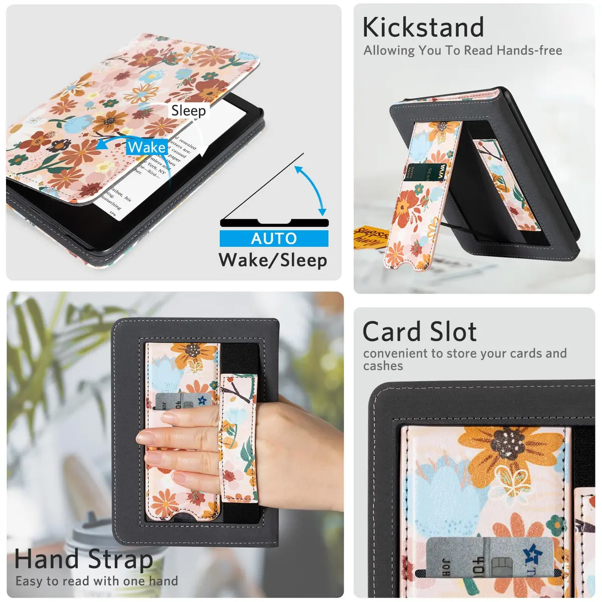 CoBak Stand Case for Kindle Paperwhite 12th Gen 2024 & Colorsoft 7" | Tan Jas PU Leather with Hand Strap & Kickstand - view 4
