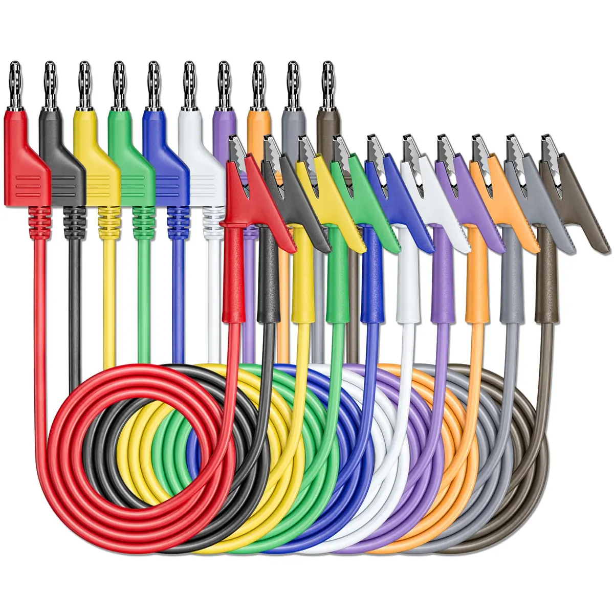 Goupchn 10PCS Test Leads 1m (3.3ft) | 1000V 15A Stackable Banana Plug to Alligator Clip Set - main product image