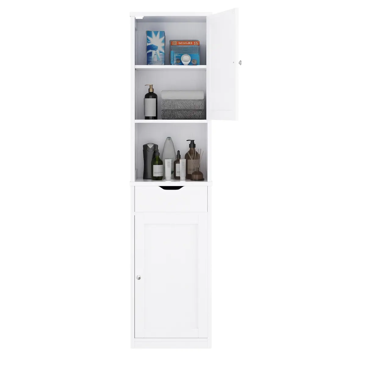 Walsunny Tall Bathroom Storage Cabinet with 6 Adjustable Shelves, White | Slim Freestanding Linen Cabinet for Bathroom & Kitchen - view 8