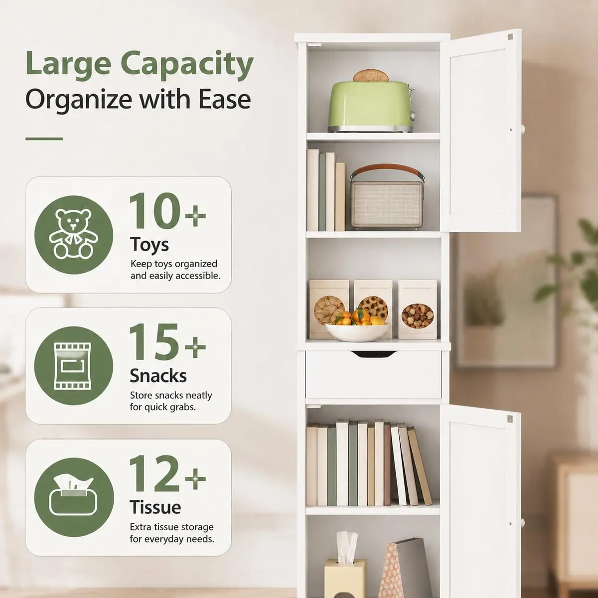 Walsunny Tall Bathroom Storage Cabinet with 6 Adjustable Shelves, White | Slim Freestanding Linen Cabinet for Bathroom & Kitchen - view 3