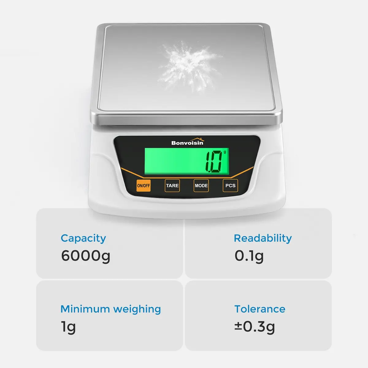 Bonvoisin Digital Gram Scale 6000g x 0.1g Lab Scale with 6 Units | Precision Weighing for Labs & Jewelry - view 2