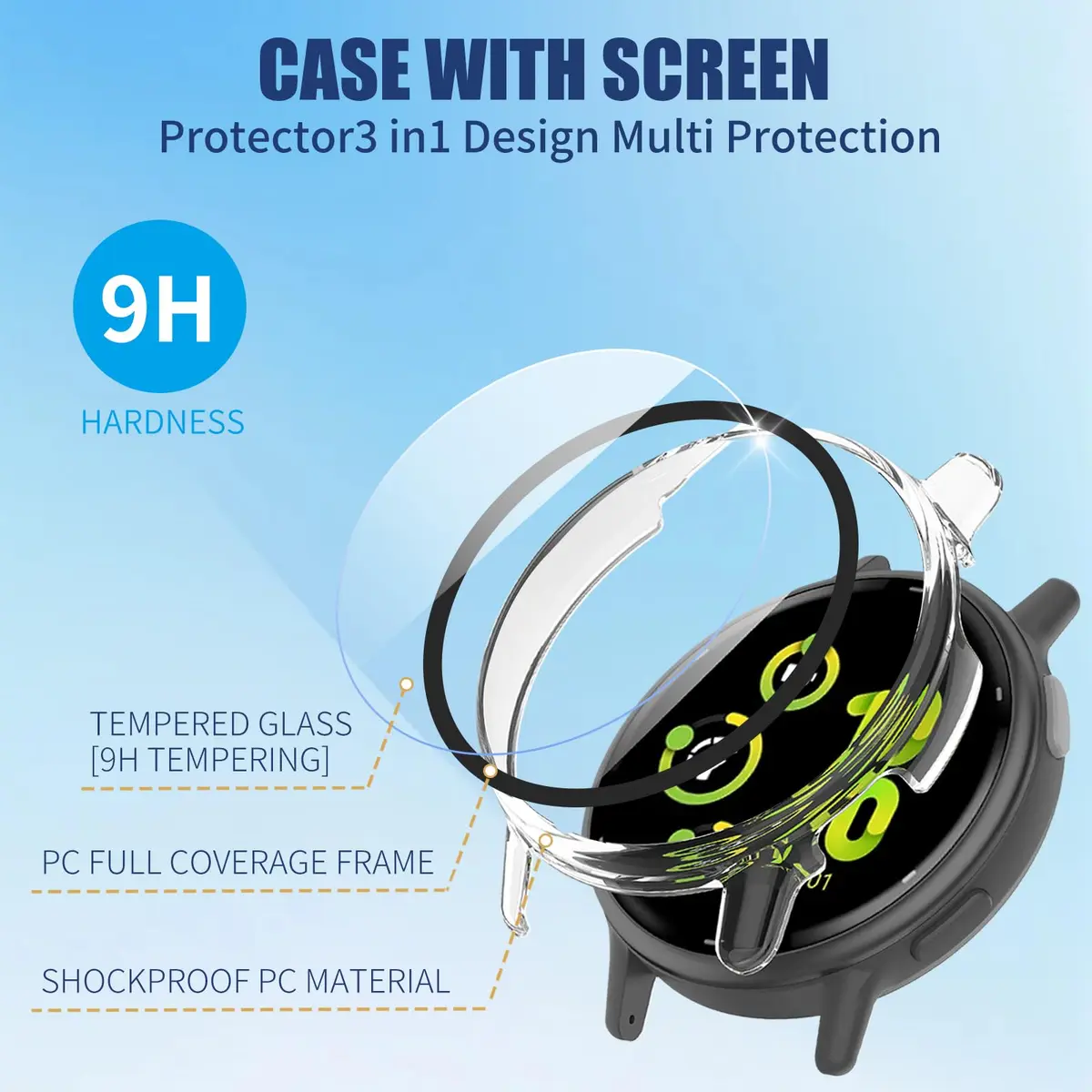 Kimiyaki 2 Pack Garmin vivoactive 5 Screen Protector Case | Full Coverage, Hard PC Bumper, Tempered Glass Film - view 3