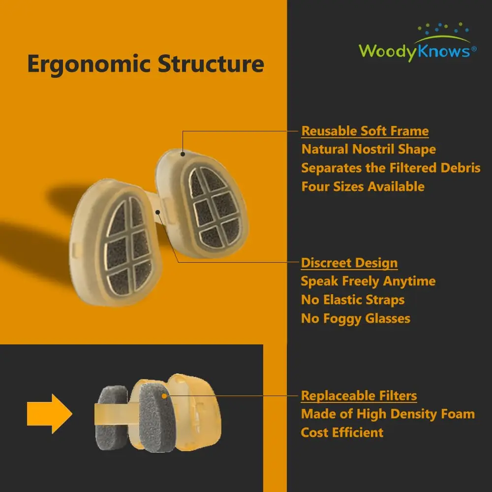WoodyKnows Nasal Filters for Dusty Activities, Small Size, 52 Replacements | Discreet Nose Air Filter for Industrial Work & Housekeeping - view 6