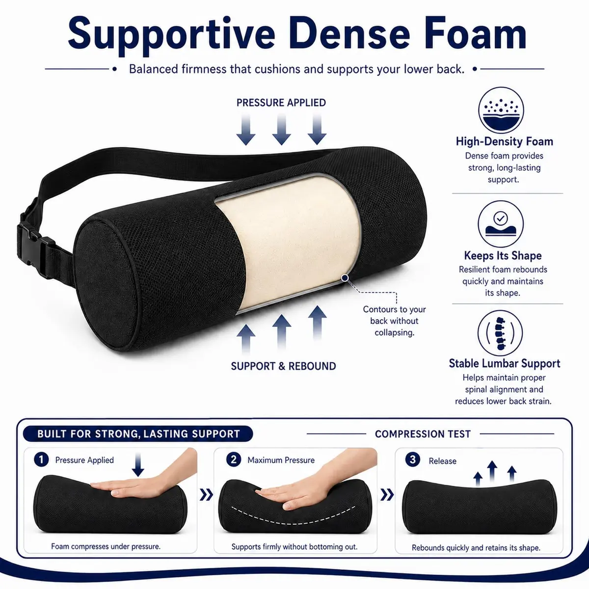 MIDLADE Lumbar Roll Support Pillow for Car & Office Chair 11 Inch | Ergonomic Back Support for Pain Relief - view 5