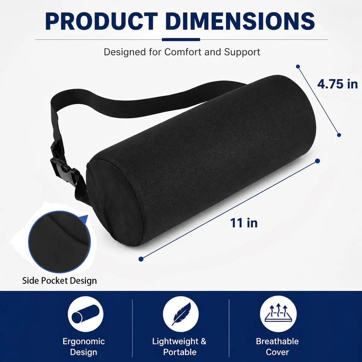 MIDLADE Lumbar Roll Support Pillow for Car & Office Chair 11 Inch | Ergonomic Back Support for Pain Relief - view 3